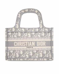 Tote Bags*Dior Preloved Mini Embroidered Canvas Book Tote with Flat Handles Grey