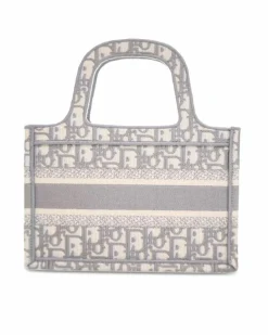 Tote Bags*Dior Preloved Mini Embroidered Canvas Book Tote with Flat Handles Grey