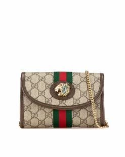 Cross-Body Bags*Gucci Preloved Mini GG Supreme Rajah Web Chain Crossbody Bag with Chain Brown