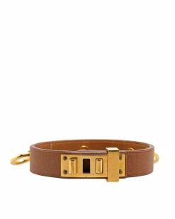 Bracelets*Hermes Preloved Mini Leather Dog Anneaux Wrap Bracelet with Gold-Plated Brown