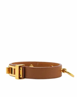Bracelets*Hermes Preloved Mini Leather Dog Anneaux Wrap Bracelet with Gold-Plated Brown