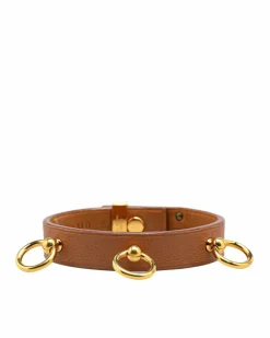 Bracelets*Hermes Preloved Mini Leather Dog Anneaux Wrap Bracelet with Gold-Plated Brown