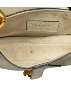 Shoulder Bags*Dior Preloved Mini Leather Saddle Shoulder Bag with Magnetic Snap Closure White