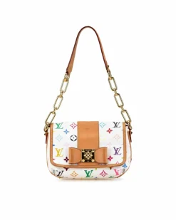 Shoulder Bags*Louis Vuitton Preloved Mini Lin Multicolor Shoulder Bag White