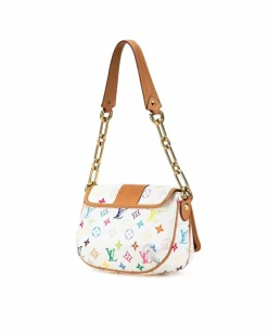 Shoulder Bags*Louis Vuitton Preloved Mini Lin Multicolor Shoulder Bag White