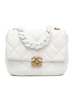 Cross-Body Bags*Chanel Preloved Mini Quilted Lambskin Chain Flap Crossbody Bag White
