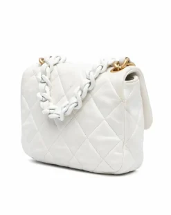 Cross-Body Bags*Chanel Preloved Mini Quilted Lambskin Chain Flap Crossbody Bag White