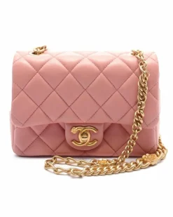 Cross-Body Bags*Chanel Preloved Mini Quilted Lambskin Chain Flap Crossbody Bag with CC Pink