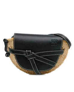 Cross-Body Bags*LOEWE Preloved Mini Raffia Crossbody Bag with Leather Trim and Knotted Strap Brown