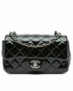 Cross-Body Bags*Chanel Preloved Mini Rectangular Classic Patent Leather Single Flap Crossbody Black