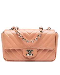 Cross-Body Bags*Chanel Preloved Mini Rectangular Chevron Patent Leather Single Flap Crossbody Pink