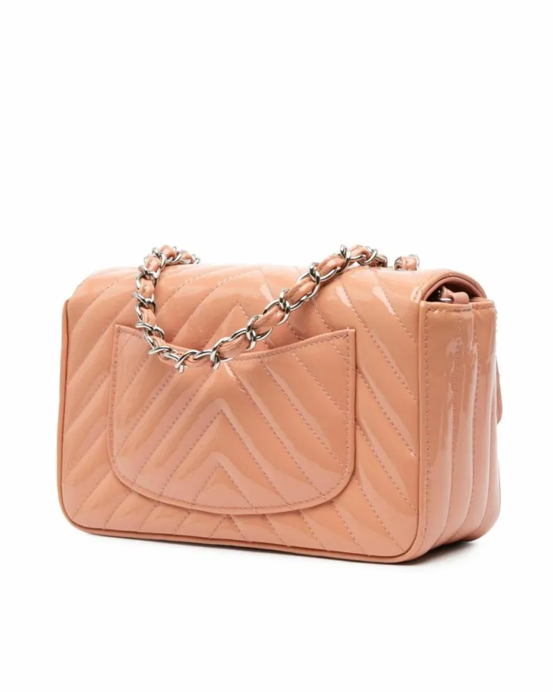 Cross-Body Bags*Chanel Preloved Mini Rectangular Chevron Patent Leather Single Flap Crossbody Pink