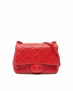 Cross-Body Bags*Chanel Preloved Mini Square Caviar Incognito Flap Crossbody Bag with CC Red