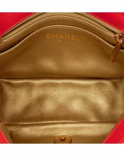 Cross-Body Bags*Chanel Preloved Mini Square Classic Lambskin Pearl Crush Flap Crossbody Bag Red