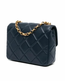Cross-Body Bags*Chanel Preloved Mini Square Quilted Lambskin Crossbody with Gold Chain and CC Blue