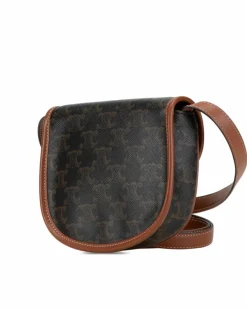 Cross-Body Bags*Celine Preloved Mini Triomphe Coated Canvas Besace Crossbody Bag with Leather Brown
