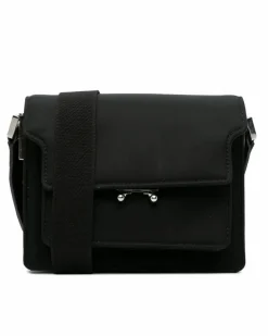 Shoulder Bags*Marni Preloved Mini Trunk Shoulder Bag with Leather Trim and Push-Lock Black