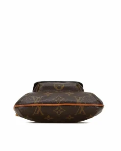 Clutch Bags*Louis Vuitton Preloved Monogram Canvas Clutch Bag with Vachetta Wrist Strap and Flap Brown