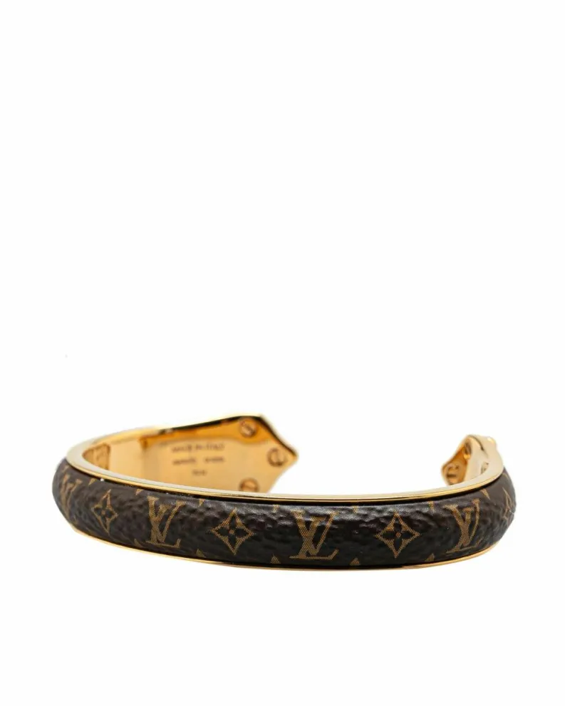 Bracelets*Louis Vuitton Preloved Monogram Canvas Cuff Bracelet with Gold Plated Hardware Brown