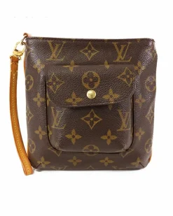 Clutch Bags*Louis Vuitton Preloved Monogram Canvas Clutch with Detachable Leather Wrist Strap Brown