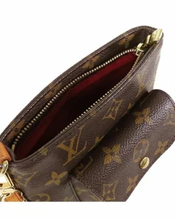 Clutch Bags*Louis Vuitton Preloved Monogram Canvas Clutch with Detachable Leather Wrist Strap Brown