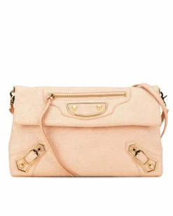 Clutch Bags*Balenciaga Preloved Motocross Metallic Edge Envelope Clutch With Strap Pink