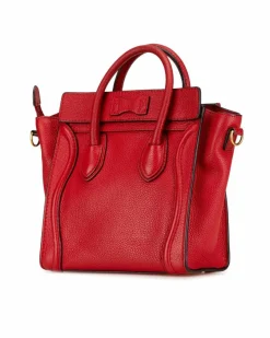 Tote Bags*Celine Preloved Nano Leather Luggage Tote with Detachable Strap and Zip Red