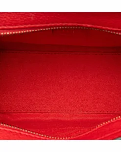 Tote Bags*Celine Preloved Nano Leather Luggage Tote with Detachable Strap and Zip Red