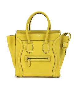 Tote Bags*Celine Preloved Nano Luggage Tote Calfskin Leather Handbag Yellow