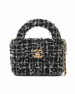 Clutch Bags*Chanel Preloved Nano Tweed Kelly Clutch with Sequin Embellished Shoulder Black