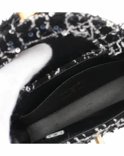 Clutch Bags*Chanel Preloved Nano Tweed Kelly Clutch with Sequin Embellished Shoulder Black