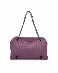 Shoulder Bags*Bottega Veneta Preloved Nappa Intrecciato Woven Leather Shoulder Bag with Chain Purple