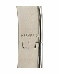 Bracelets*Hermes Preloved Narrow Enamel Clic H Bracelet with Palladium-Plated Body Blue
