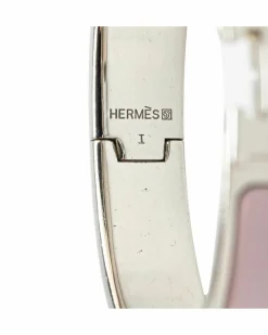 Bracelets*Hermes Preloved Narrow Enamel Clic H Bracelet with Palladium Plating Pink