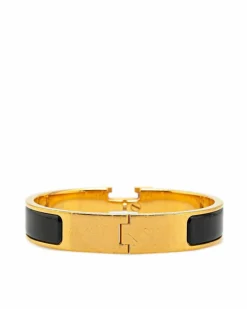 Bracelets*Hermes Preloved Narrow Enamel Clic Clac H Bracelet with Gold-Plated Metal Black
