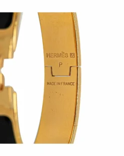 Bracelets*Hermes Preloved Narrow Enamel Clic Clac H Bracelet with Gold-Plated Metal Black