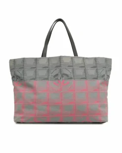 Tote Bags*Chanel Preloved New Travel Line Jacquard Tote Bag with Flat Straps and Pink