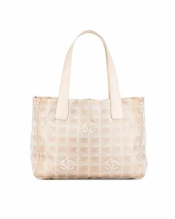Tote Bags*Chanel Preloved New Travel Line Tote Bag with Leather Trim and Interior Zip Brown