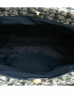 Tote Bags*Dior Preloved Oblique Trotter Canvas Tote Bag with Leather Handles Blue