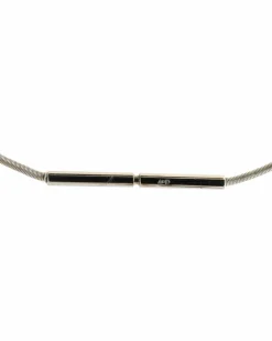 Necklaces*Hermes Preloved Palladium Plated Cage dH Cube Necklace with Enamel Details Black