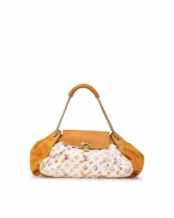 Tote Bags*Louis Vuitton Preloved Papillon 30 Tote Bag in Watercolor Floral Monogram Canvas White