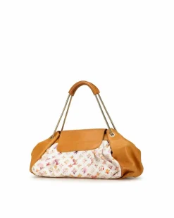 Tote Bags*Louis Vuitton Preloved Papillon 30 Tote Bag in Watercolor Floral Monogram Canvas White