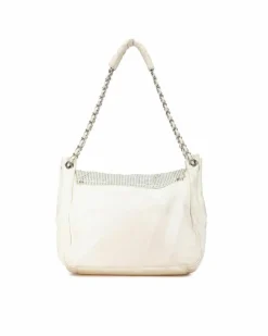 Shoulder Bags*Chanel Preloved Perforated Caviar Leather Accordion Shoulder Bag White
