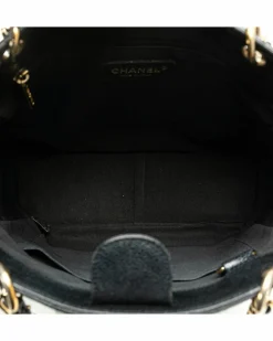 Tote Bags*Chanel Preloved Petite Quilted Leather Shopping Tote with Curb Chain Handles Black