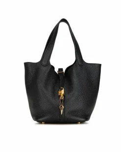 Tote Bags*Hermes Preloved Picotin Lock 22 Leather Tote with Buckle Closure Black