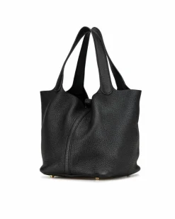 Tote Bags*Hermes Preloved Picotin Lock 22 Leather Tote with Buckle Closure Black