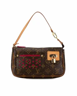 Shoulder Bags*Louis Vuitton Preloved Pochette Accessoires Perforated Monogram Canvas Shoulder Bag Brown