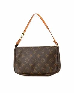 Shoulder Bags*Louis Vuitton Preloved Pochette Accessoires Monogram Coated Canvas Shoulder Bag Brown