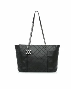 Tote Bags*Chanel Preloved Quilted Leather Tote Bag Authentic Lambskin Leather Black