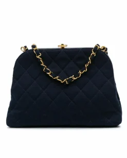 Cross-Body Bags*Chanel Preloved Quilted Jersey Chain Strap Crossbody with CC Turn Lock and Blue